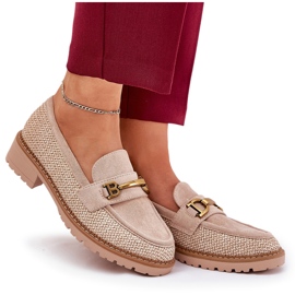 Kvinnors loafers med fläta och gyllene detalj beige 9