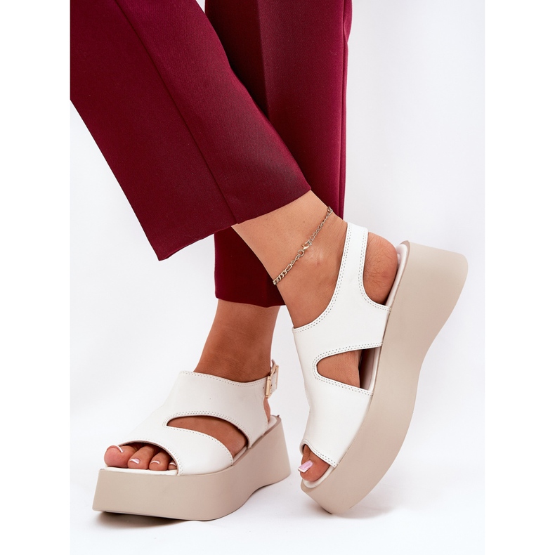 Kvinnors sandaler på plattformen Eco White Leather vit 2