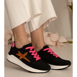 Svarta sneakers kvinnors sport med glitter 2