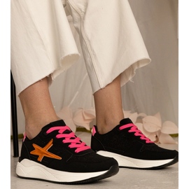 Svarta sneakers kvinnors sport med glitter 1