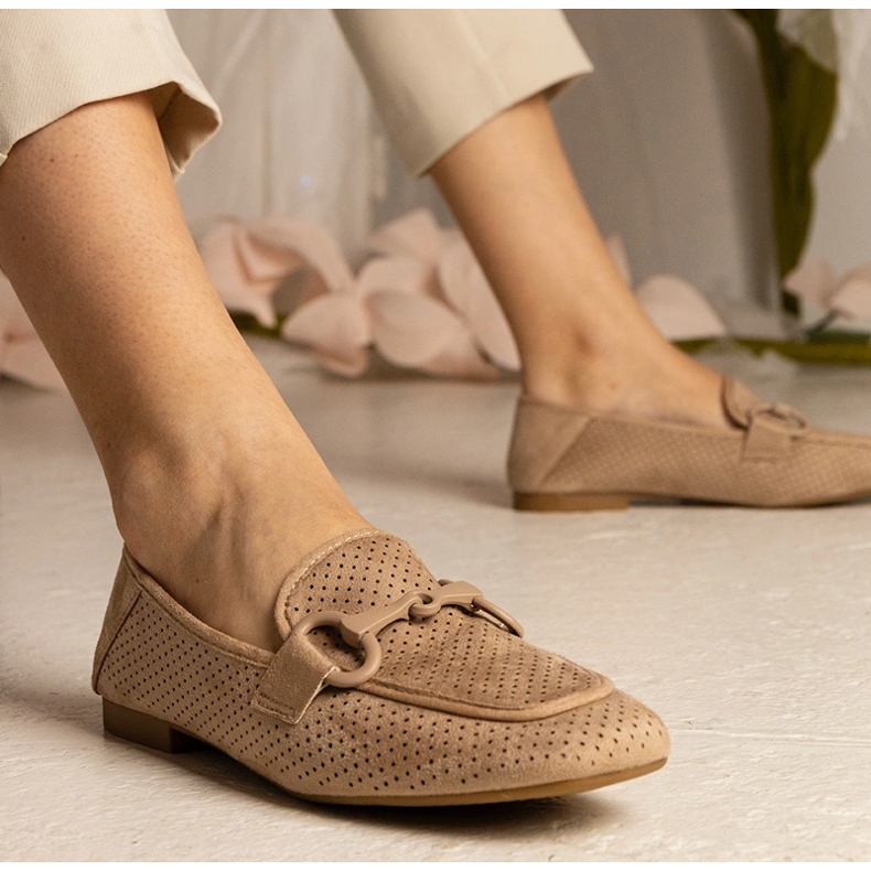 Brown Women's Openwork Loafers med en prydnad brun 1