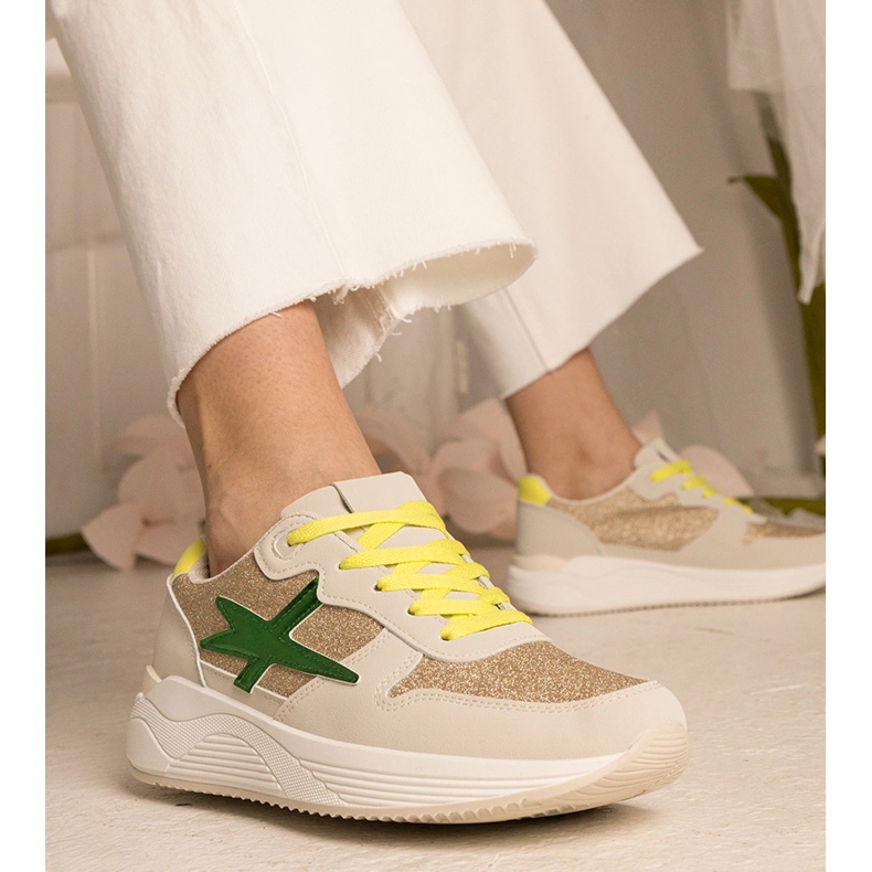 Beige kvinnors sportsneakers med glitter 2