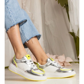 Silver kvinnors sneakers med ett neontillbehör silver- 3