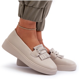 S.Barski Lätt kvinnors läderloafers på Beige -plattformen S. Barski LR590 med fransar 6