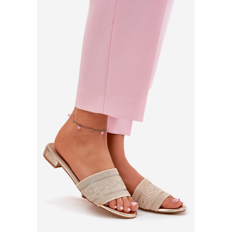 Flat -hanterade kvinnors flip -flops guld gyllene 1