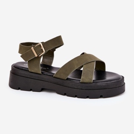 Kvinnors sandaler på plattformen med Eco Leather Dark Green grön 4