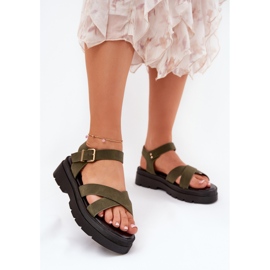 Kvinnors sandaler på plattformen med Eco Leather Dark Green grön 6