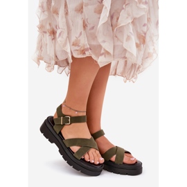 Kvinnors sandaler på plattformen med Eco Leather Dark Green grön 5