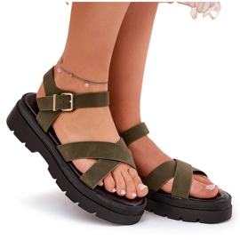 Kvinnors sandaler på plattformen med Eco Leather Dark Green grön 8