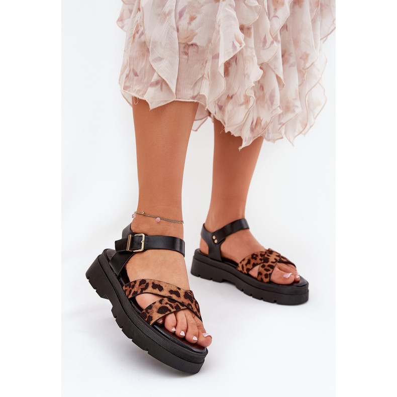 Kvinnors sandaler på plattformen med leopardtryck Brown brun 2