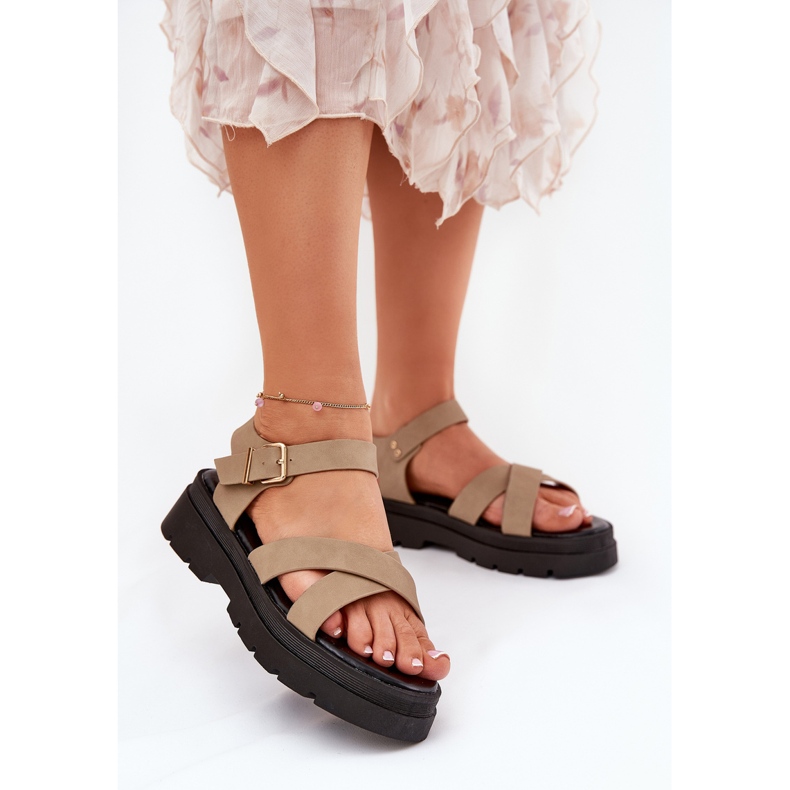 Kvinnors sandaler på Khaki Eco Leather Platform beige 2