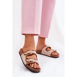 Kvinnors materialflip flops på en korkplattform med kamelspännen brun 2