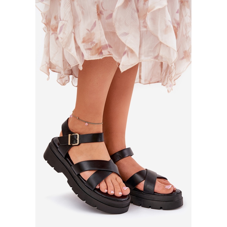 Kvinnors sandaler på plattformen med ekosläder svart 1