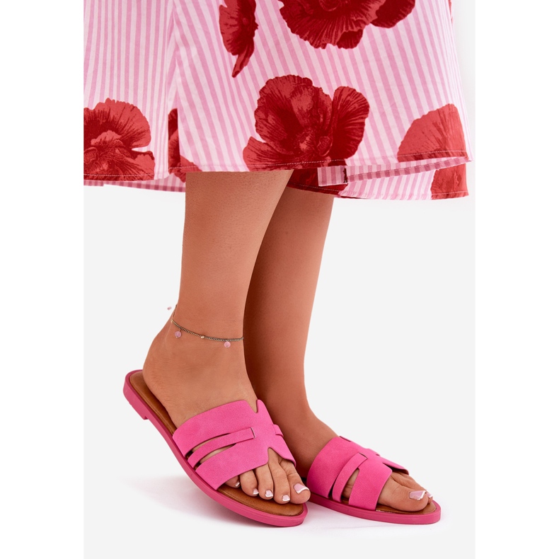 Flat -hane kvinnors flip flops med Eco -Suede Fuchsia Cutouts rosa 1