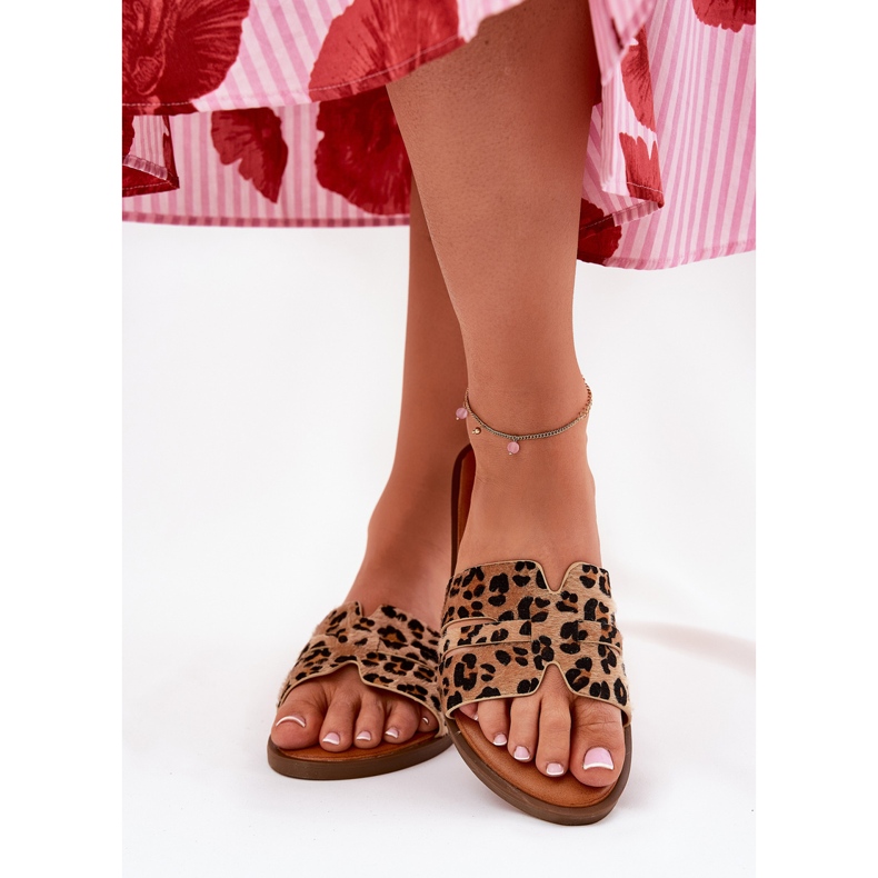 Flat -hane kvinnors flip flops med bruna leopard leoparder 2