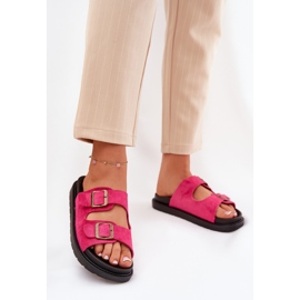 Kvinnors flip flops på plattformen med spännen fuchsia rosa 2