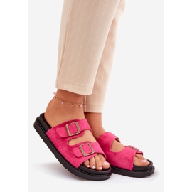 Kvinnors flip flops på plattformen med spännen fuchsia rosa 1
