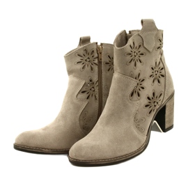 Olivier Openwork kvinnors läderstövlar ljusgrå beige 3