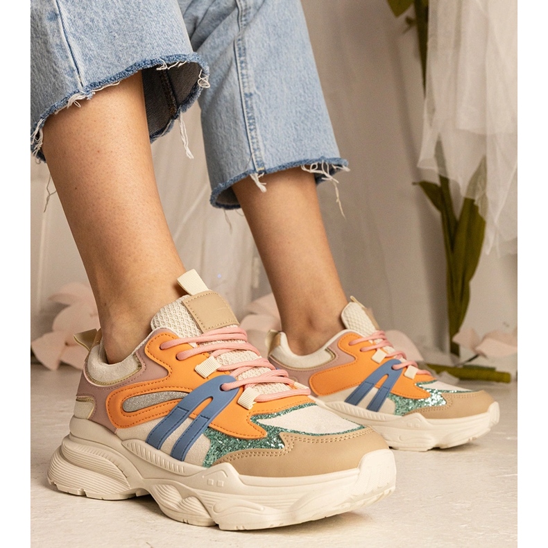 Orange kvinnors sportsneakers med glitter 1