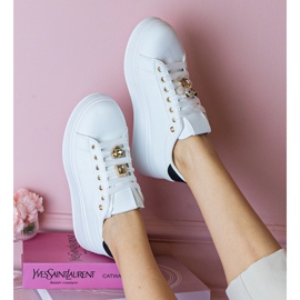 Kvinnors vita och vita sneakers dekorerade med stenar 5
