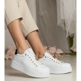 Kvinnors vita och vita sneakers dekorerade med stenar 3