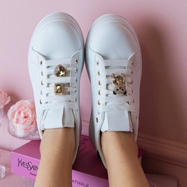Kvinnors vita och vita sneakers dekorerade med stenar 7