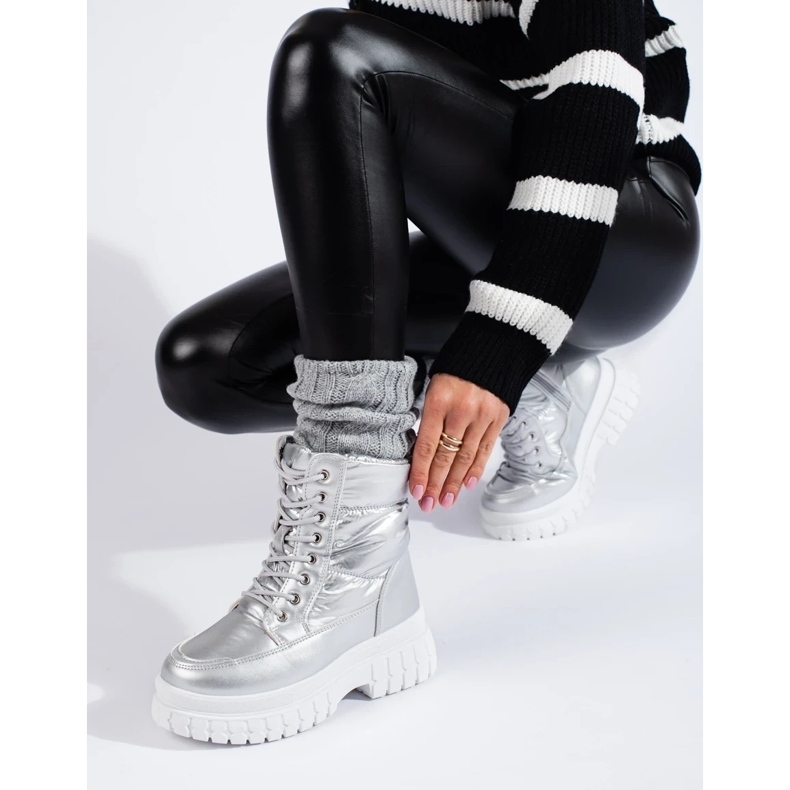 Silversnöskor för kvinnor med snörning silver- 1