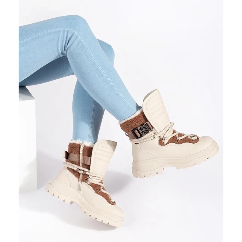 Seastar Beige snöstövlar för kvinnor med päls på en tjock sula 2