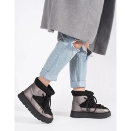 Svarta och silversnöskor för kvinnor med snörning och tjock sula 2