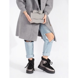 Svarta och silversnöskor för kvinnor med snörning och tjock sula 1