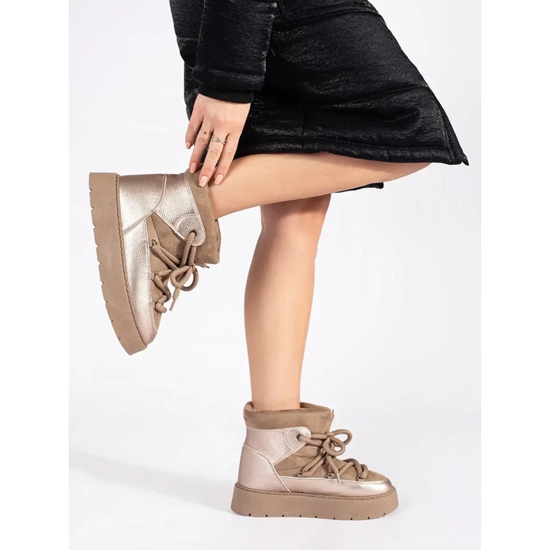 Beige snörskor för kvinnor med tjock sula 1