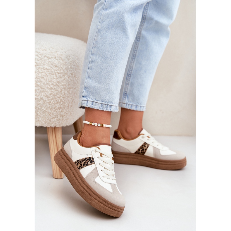 Kvinnors sneakers på plattformens leopard beige 2