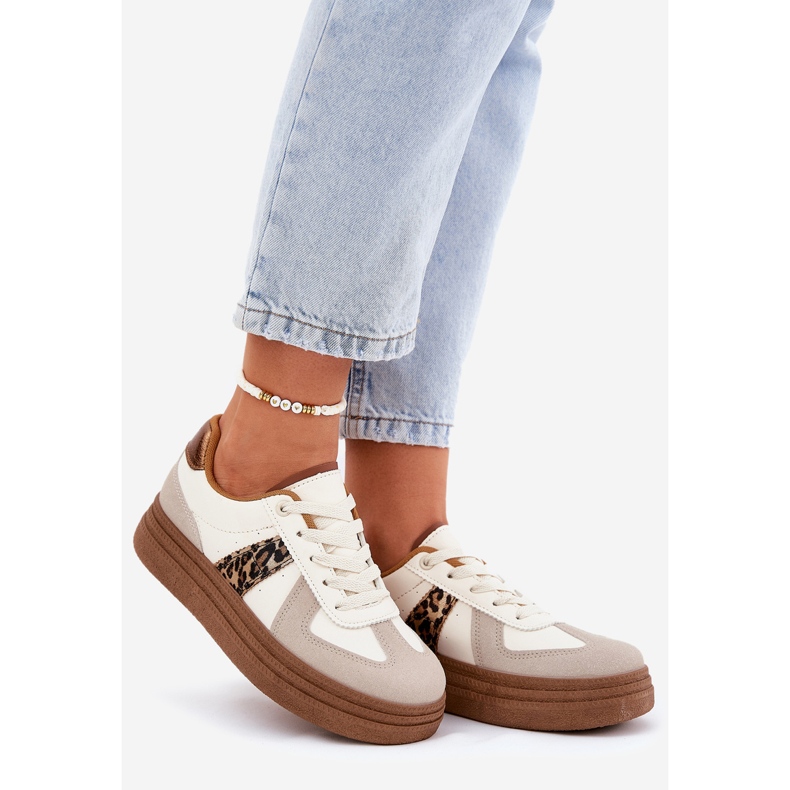 Kvinnors sneakers på plattformens leopard beige 1