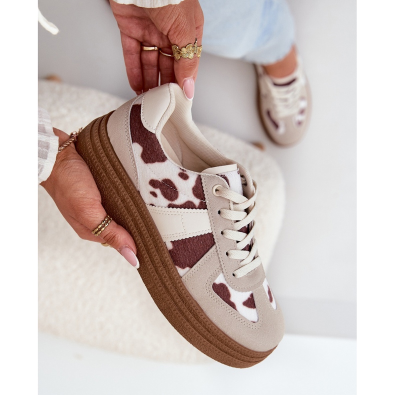 Kvinnors sneakers på plattformen i Beige Patches 2