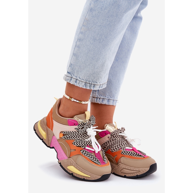 Sneakers sportskor kvinnor med dubbel snörning khaki beige 1