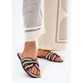 Klassisk kvinnors platt beige-svarta flip flops 2