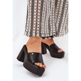 Kvinnors Eco Leather tofflor på posten och plattformen svart 2