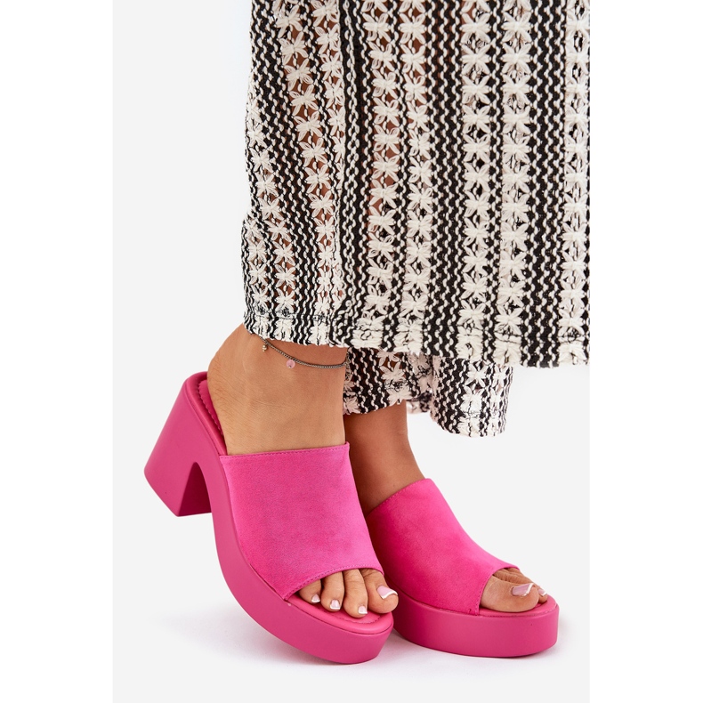 Kvinnors flip flops på pelaren och plattformen fuchsia rosa 1