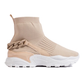 Fashionabla sneakers med en strumpa beige 2
