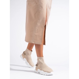 Fashionabla sneakers med en strumpa beige 1