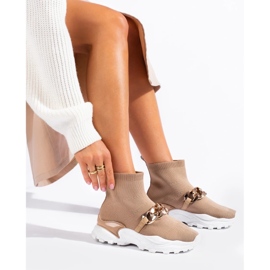 Slip-on sneakers med kedja brun 2