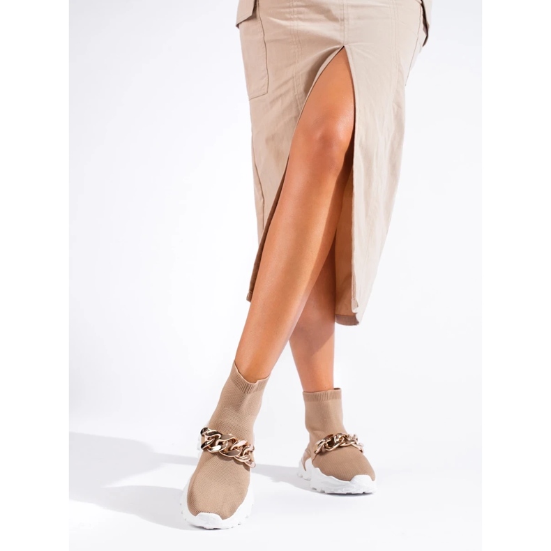 Slip-on sneakers med kedja brun 1