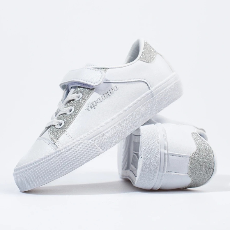 Vita barnsneakers med silverglitter 2