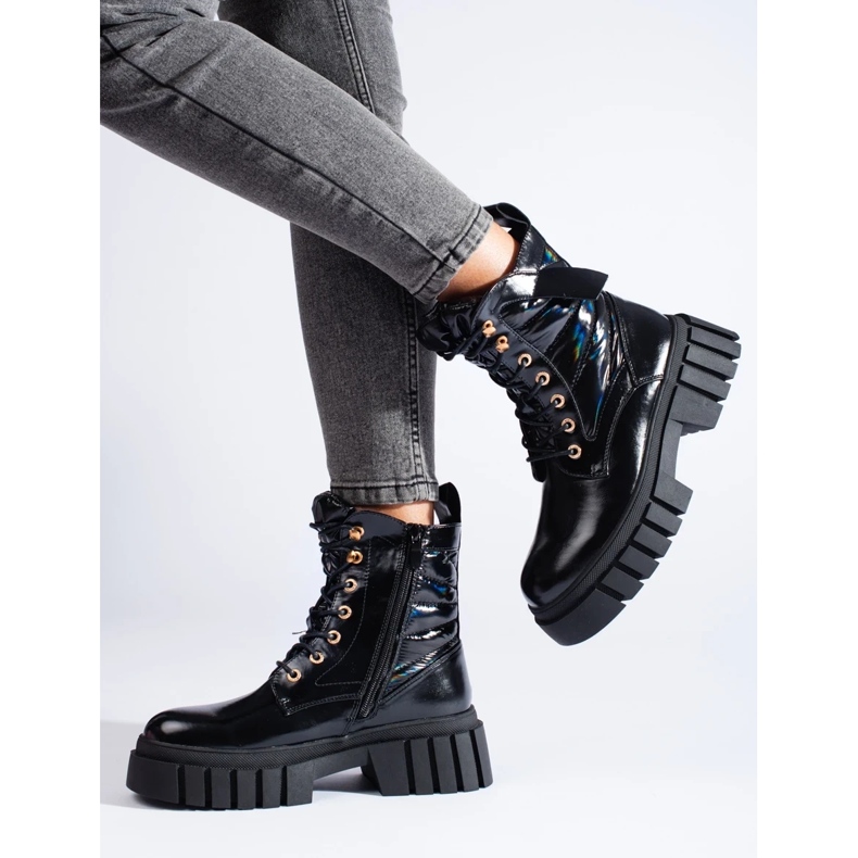 Svarta kvinnors arbetarskor med tjock sula 1