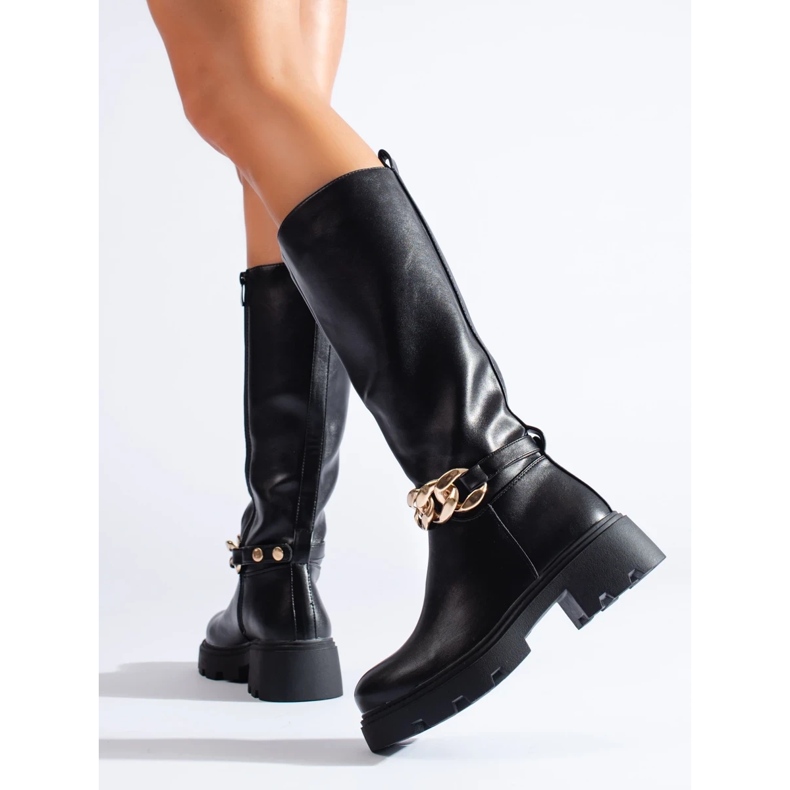 Damstövlar med kedja av ekologiskt läder svart 2