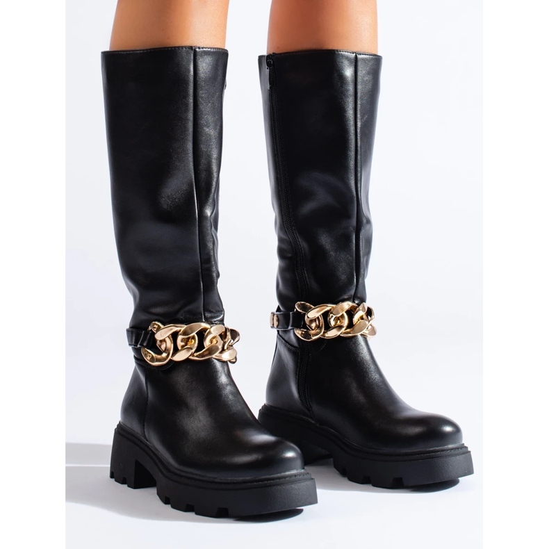 Damstövlar med kedja av ekologiskt läder svart 1