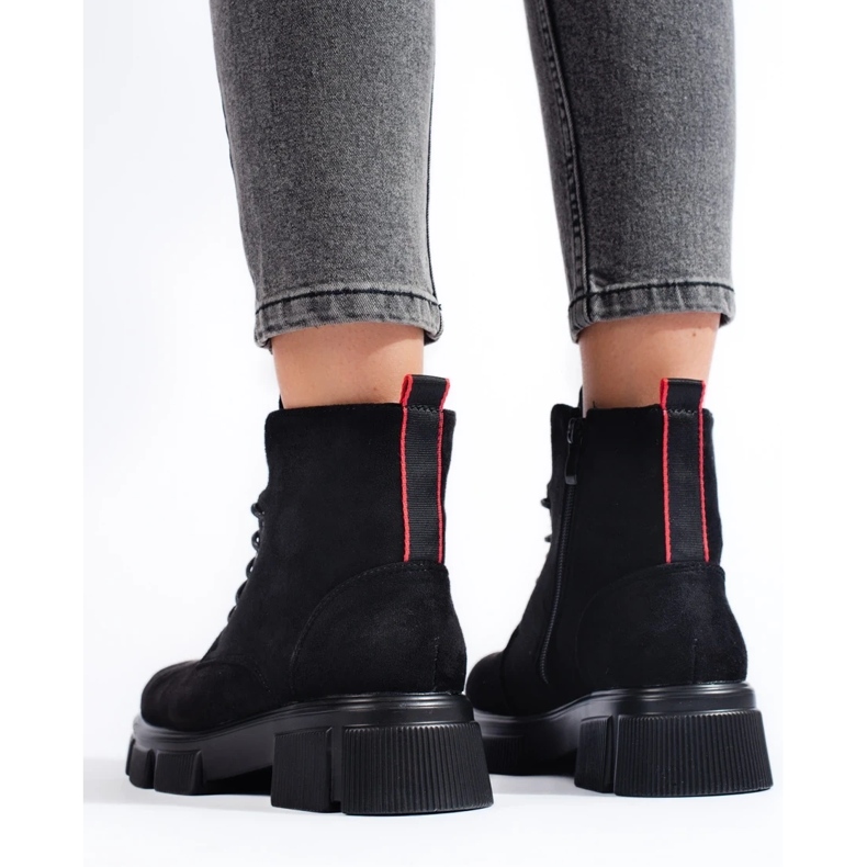 Ljus mocka stövlar med snörning för kvinnor svart 1