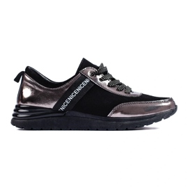 Gråa sportskor gjorda av naturligt läder svart 1