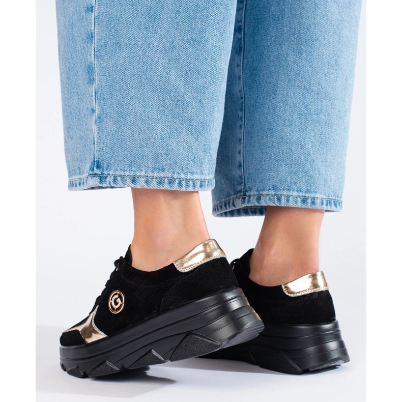 Bekväma lädersneakers för kvinnor svart 1