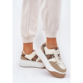 Kvinnors sneakers på en massiv plattform, djurmönster beige 3